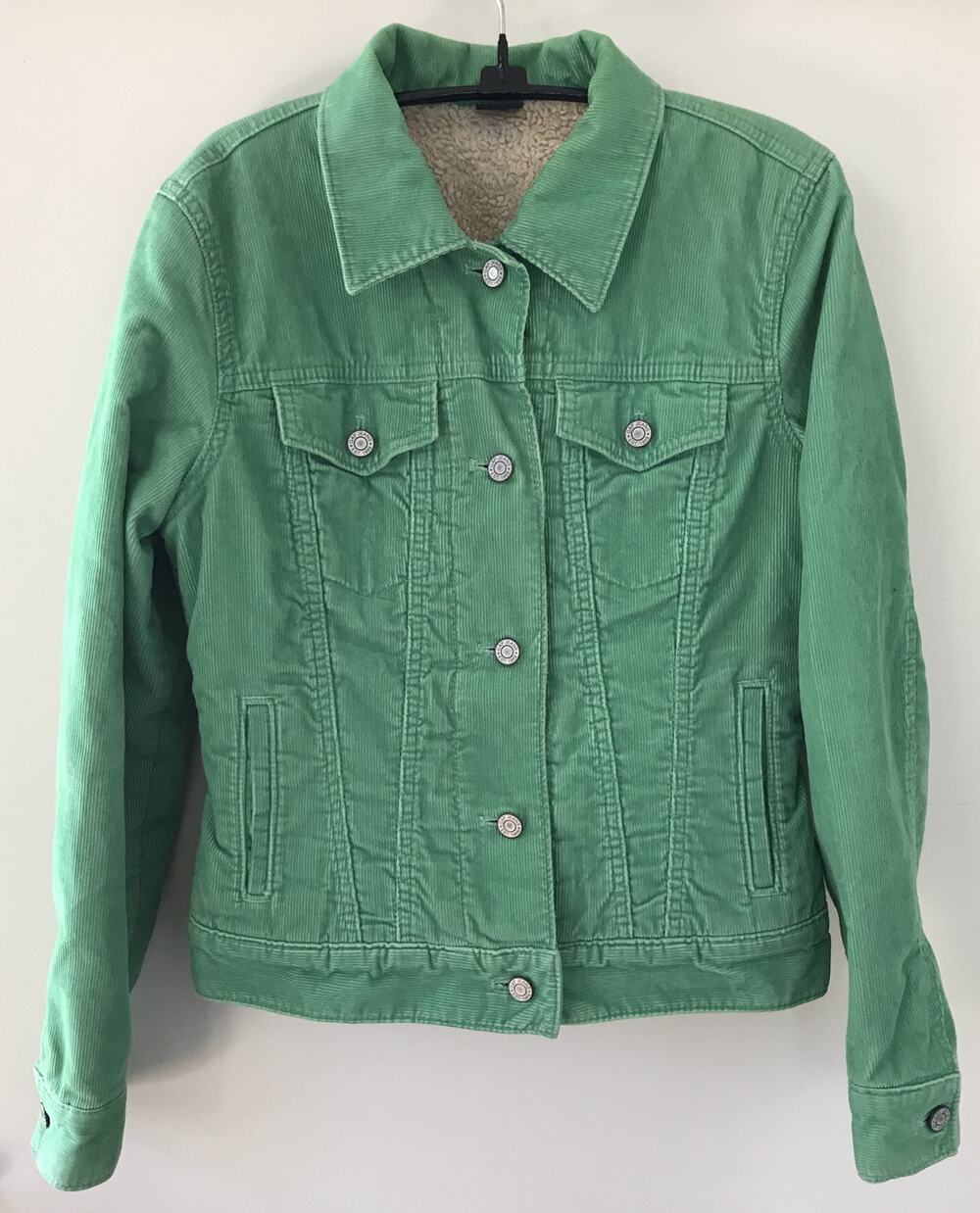 Gap Spring Green Corduroy Faux Shearling Sherpa Lined Button Up Jean Jacket S 36